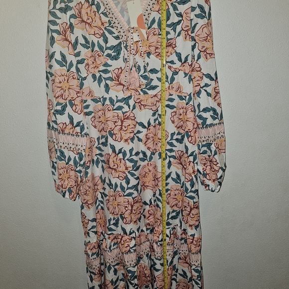 SunnySpirit Floral Boho Maxi Dress V-Neck Balloon Sleeve Tassel Size L - Picture 6 of 14